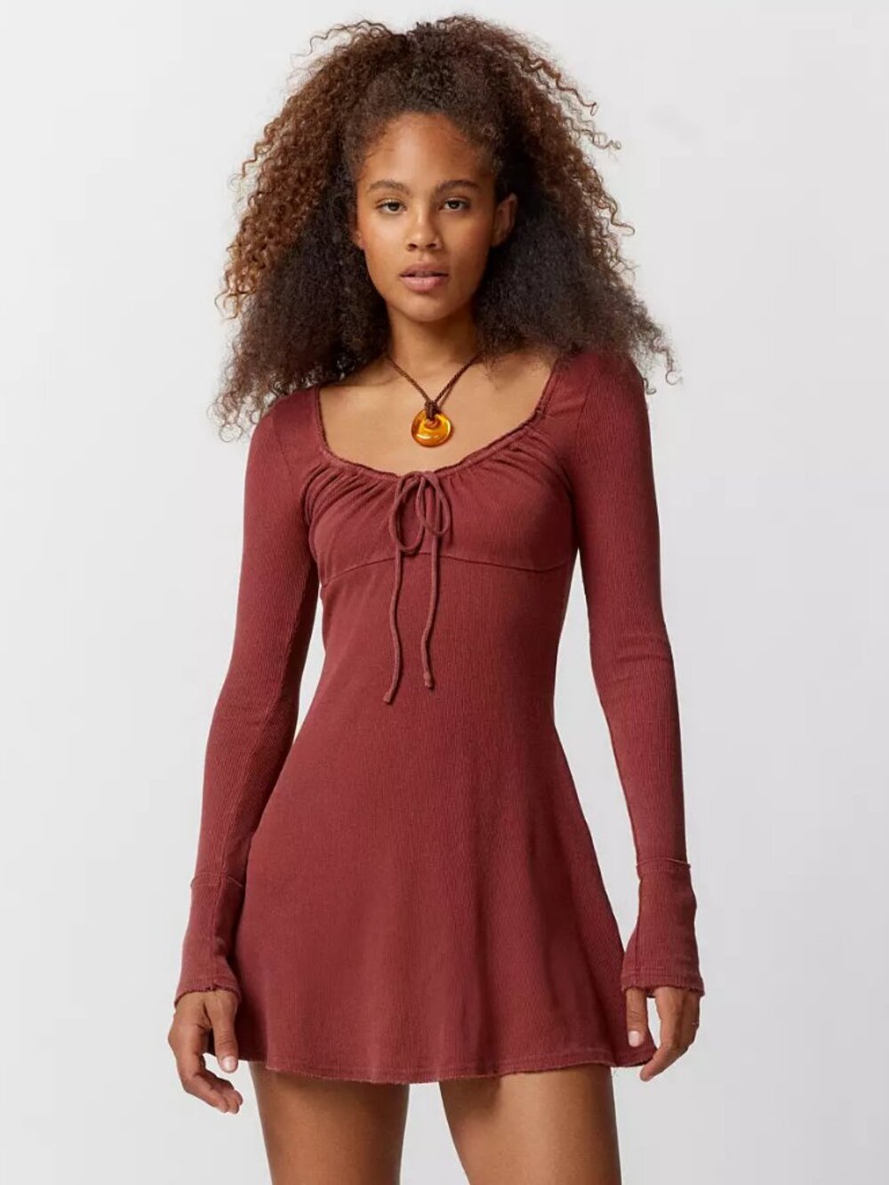 Urban Outfitters Cotton Kimchi Blue Pretty As A Portrait Long Sleeve Mini Dress